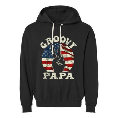 Groovy Papa 70s Aesthetic USA Flag Groovy Dad Garment-Dyed Fleece Hoodie