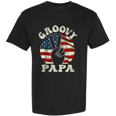 Groovy Papa 70s Aesthetic USA Flag Groovy Dad Garment-Dyed Heavyweight T-Shirt