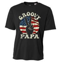 Groovy Papa 70s Aesthetic USA Flag Groovy Dad Cooling Performance Crew T-Shirt