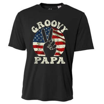 Groovy Papa 70s Aesthetic USA Flag Groovy Dad Cooling Performance Crew T-Shirt