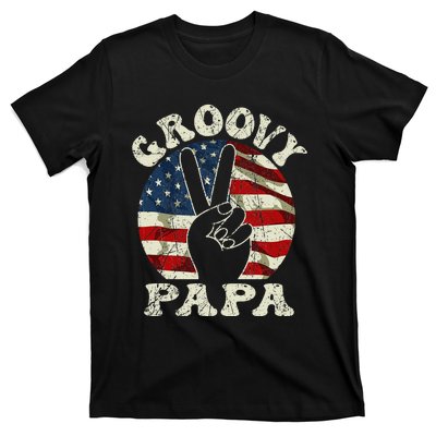 Groovy Papa 70s Aesthetic USA Flag Groovy Dad T-Shirt