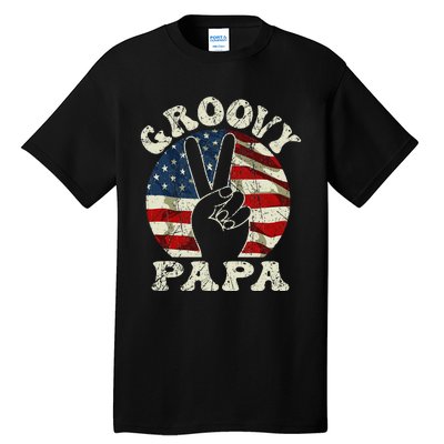 Groovy Papa 70s Aesthetic USA Flag Groovy Dad Tall T-Shirt