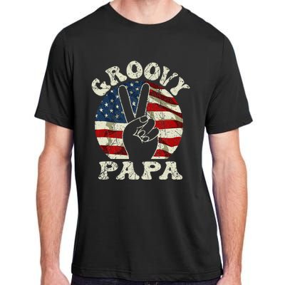 Groovy Papa 70s Aesthetic USA Flag Groovy Dad Adult ChromaSoft Performance T-Shirt