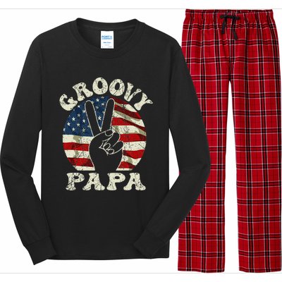 Groovy Papa 70s Aesthetic USA Flag Groovy Dad Long Sleeve Pajama Set