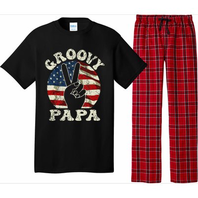 Groovy Papa 70s Aesthetic USA Flag Groovy Dad Pajama Set