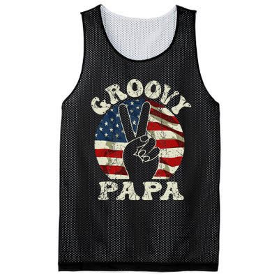 Groovy Papa 70s Aesthetic USA Flag Groovy Dad Mesh Reversible Basketball Jersey Tank