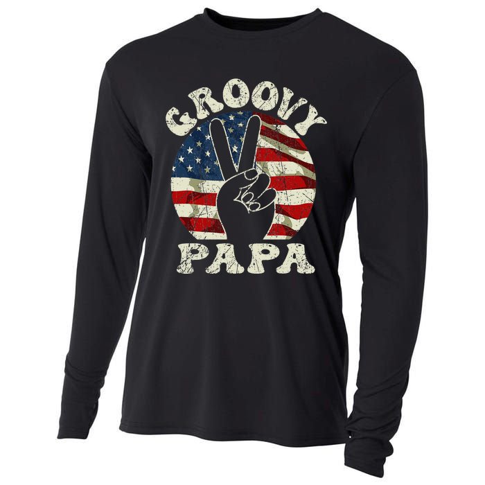 Groovy Papa 70s Aesthetic USA Flag Groovy Dad Cooling Performance Long Sleeve Crew