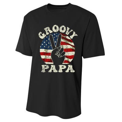 Groovy Papa 70s Aesthetic USA Flag Groovy Dad Performance Sprint T-Shirt