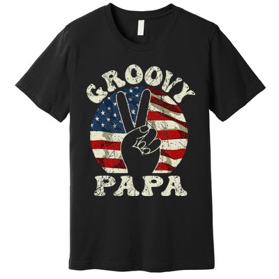 Groovy Papa 70s Aesthetic USA Flag Groovy Dad Premium T-Shirt