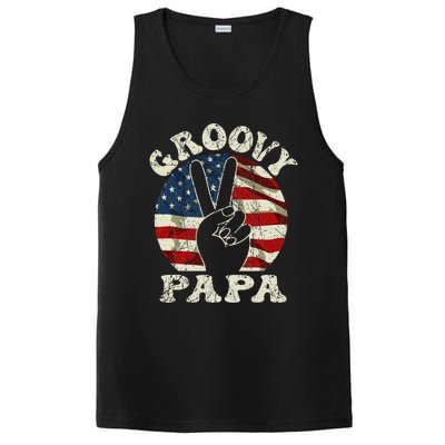 Groovy Papa 70s Aesthetic USA Flag Groovy Dad PosiCharge Competitor Tank