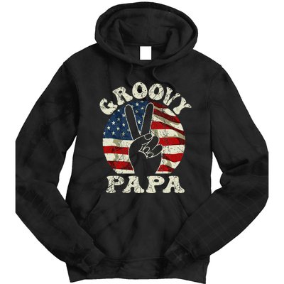 Groovy Papa 70s Aesthetic USA Flag Groovy Dad Tie Dye Hoodie