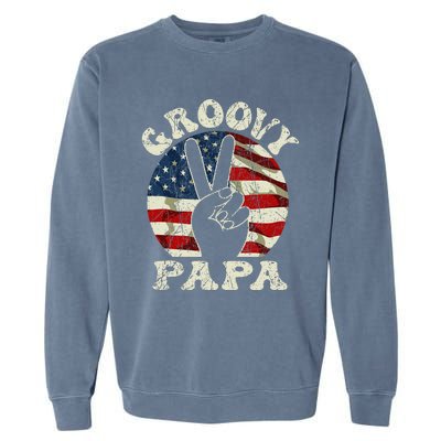 Groovy Papa 70s Aesthetic USA Flag Groovy Dad Garment-Dyed Sweatshirt