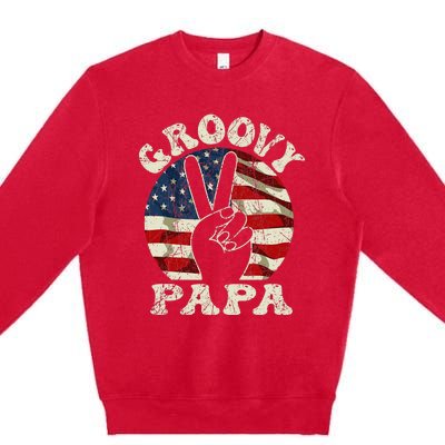 Groovy Papa 70s Aesthetic USA Flag Groovy Dad Premium Crewneck Sweatshirt