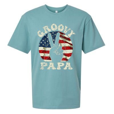 Groovy Papa 70s Aesthetic USA Flag Groovy Dad Sueded Cloud Jersey T-Shirt