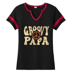 Groovy Papa 70s Aesthetic Nostalgia 1970s Retro Dad Ladies Halftime Notch Neck Tee