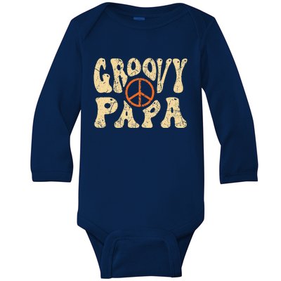 Groovy Papa 70s Aesthetic Nostalgia 1970s Retro Dad Baby Long Sleeve Bodysuit