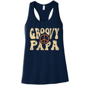 Groovy Papa 70s Aesthetic Nostalgia 1970s Retro Dad Women's Racerback Tank