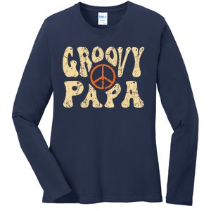 Groovy Papa 70s Aesthetic Nostalgia 1970s Retro Dad Ladies Long Sleeve Shirt