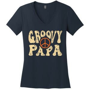 Groovy Papa 70s Aesthetic Nostalgia 1970s Retro Dad Women's V-Neck T-Shirt