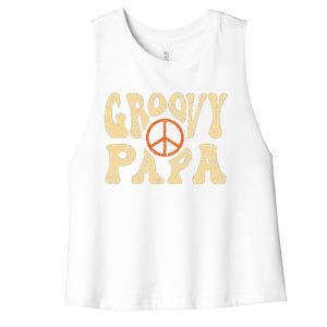 Groovy Papa 70s Aesthetic Nostalgia 1970s Retro Dad Women's Racerback Cropped Tank