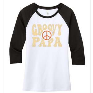 Groovy Papa 70s Aesthetic Nostalgia 1970s Retro Dad Women's Tri-Blend 3/4-Sleeve Raglan Shirt