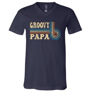 Groovy Papa 70s Aesthetic Nostalgia 1970s Retro Groovy Dad Gift V-Neck T-Shirt