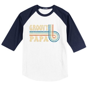 Groovy Papa 70s Aesthetic Nostalgia 1970s Retro Groovy Dad Gift Baseball Sleeve Shirt