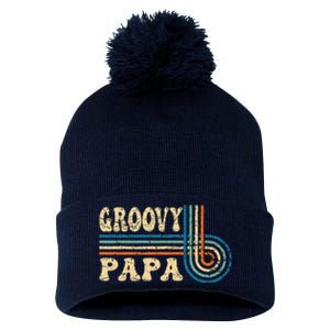 Groovy Papa 70s Aesthetic Nostalgia 1970s Retro Groovy Dad Gift Pom Pom 12in Knit Beanie