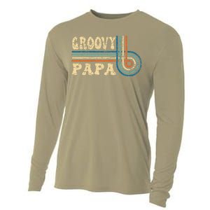 Groovy Papa 70s Aesthetic Nostalgia 1970s Retro Groovy Dad Gift Cooling Performance Long Sleeve Crew