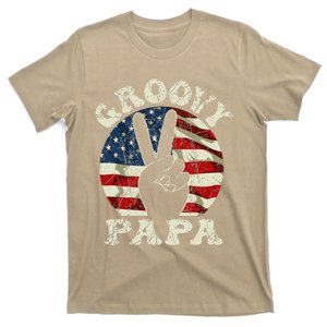 Groovy Papa 70s Aesthetic USA Flag Groovy Dad T-Shirt