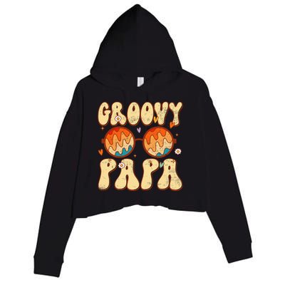 Groovy Papa 70s Aesthetic 1970's Retro Dad Father's Day Crop Fleece Hoodie