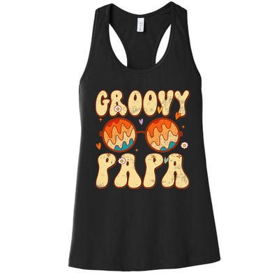 Groovy Papa 70s Aesthetic 1970's Retro Dad Father's Day Women's Racerback Tank