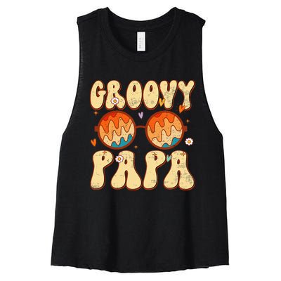 Groovy Papa 70s Aesthetic 1970's Retro Dad Father's Day Women's Racerback Cropped Tank