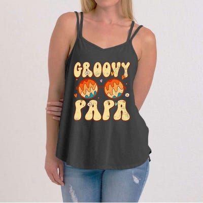 Groovy Papa 70s Aesthetic 1970's Retro Dad Father's Day Women's Strappy Tank