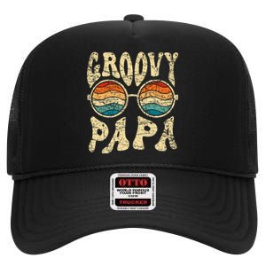 Groovy Papa 70s Aesthetic Nostalgia 1970S Retro Groovy Dad High Crown Mesh Back Trucker Hat