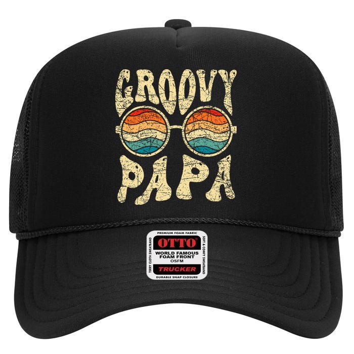 Groovy Papa 70s Aesthetic Nostalgia 1970S Retro Groovy Dad High Crown Mesh Back Trucker Hat