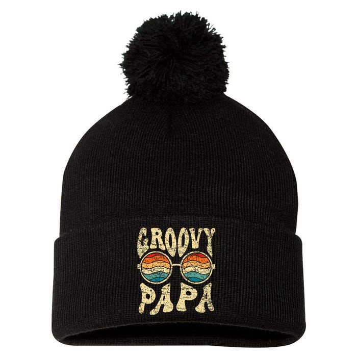 Groovy Papa 70s Aesthetic Nostalgia 1970S Retro Groovy Dad Pom Pom 12in Knit Beanie