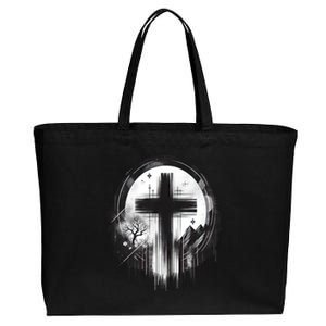 Gothic Punk Art Christian Cross Of Jesus Distressed Graphic Cute Gift Cotton Canvas Jumbo Tote