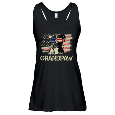 Grandpaw Pitbull American Flag Sunglasses Pittie Dog Grandpa Ladies Essential Flowy Tank