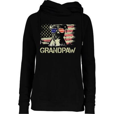 Grandpaw Pitbull American Flag Sunglasses Pittie Dog Grandpa Womens Funnel Neck Pullover Hood