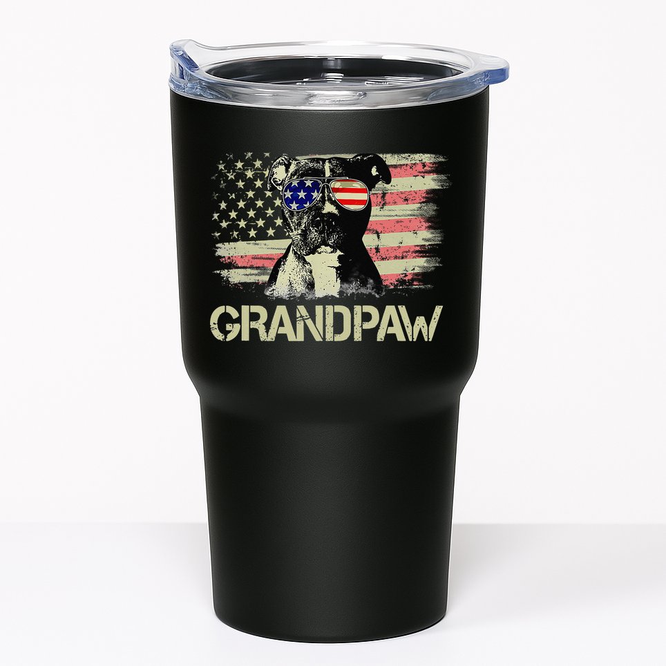 Grandpaw Pitbull American Flag Sunglasses Pittie Dog Grandpa Tumbler