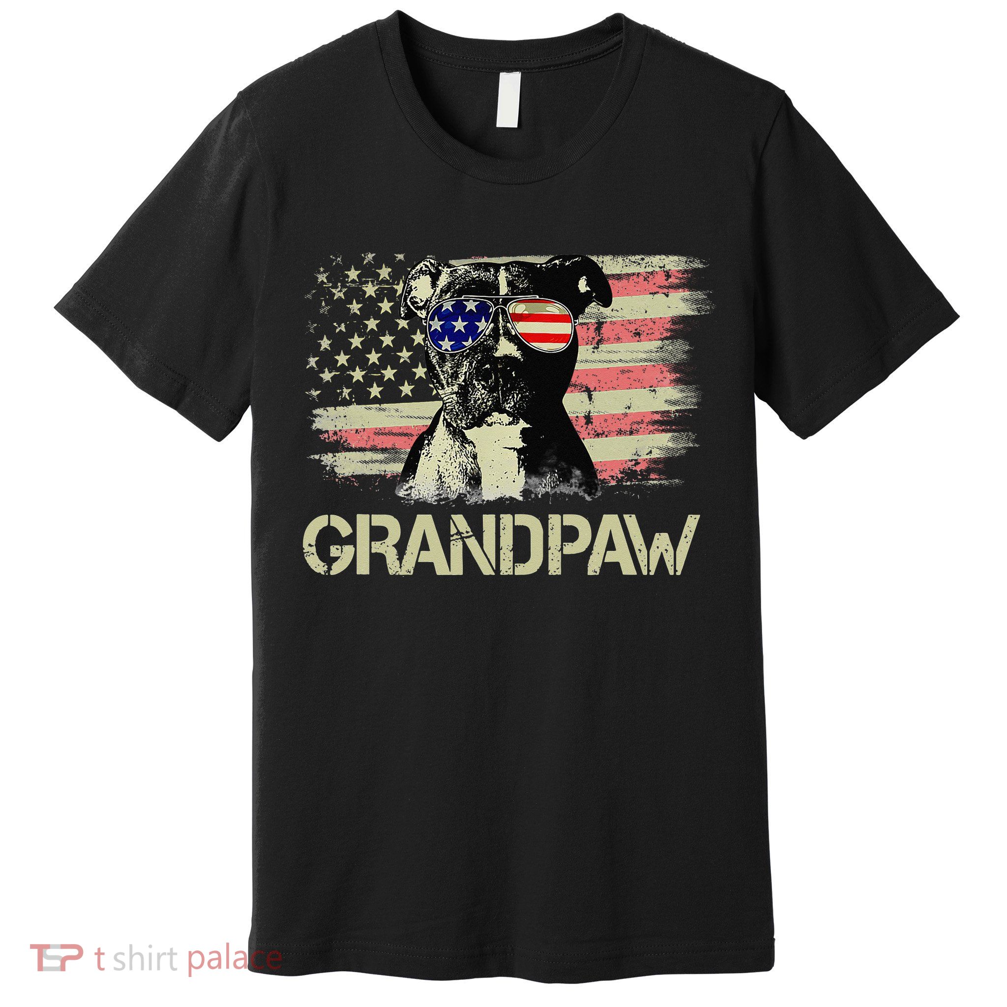 Grandpaw Pitbull American Flag Sunglasses Pittie Dog Grandpa Premium T-Shirt