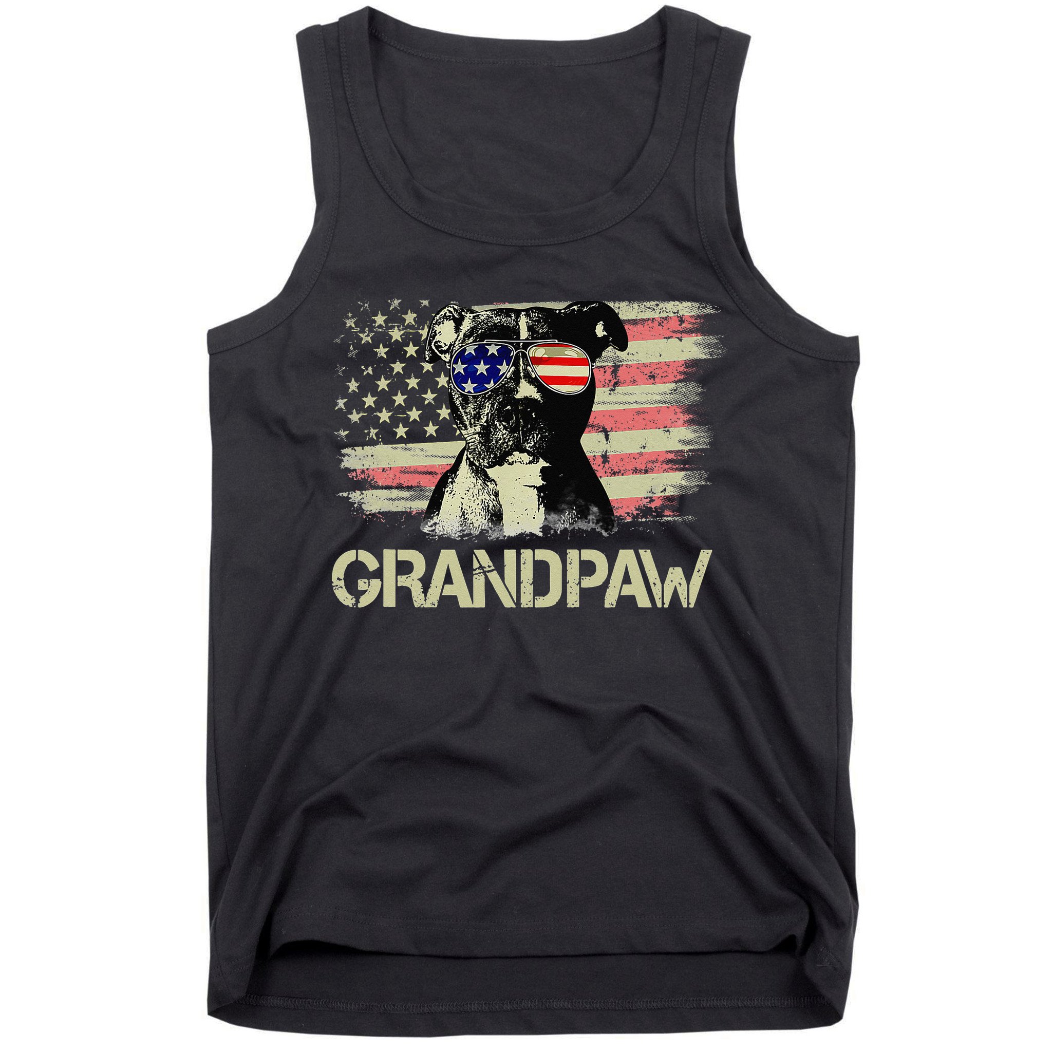 Grandpaw Pitbull American Flag Sunglasses Pittie Dog Grandpa Tank Top
