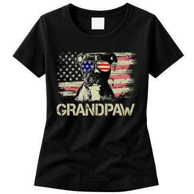 Grandpaw Pitbull American Flag Sunglasses Pittie Dog Grandpa Womens T-Shirt