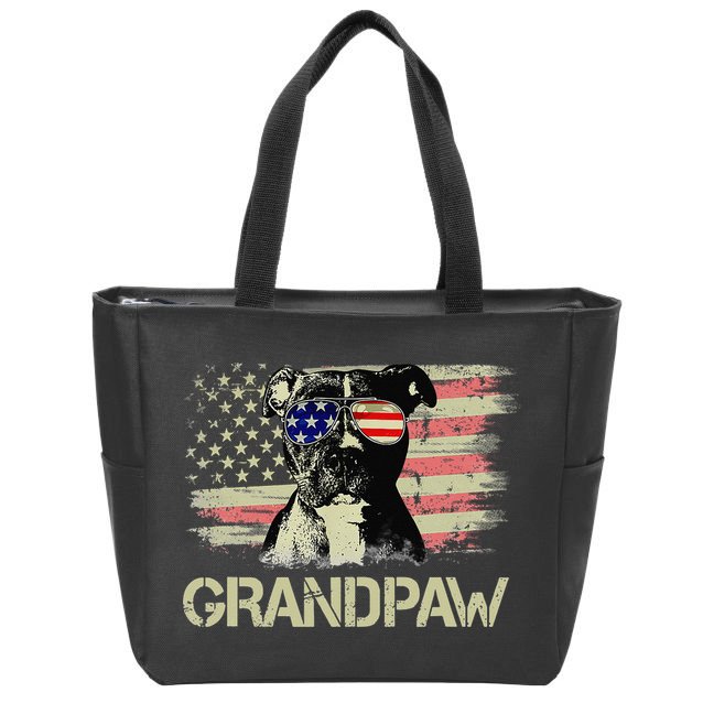 Grandpaw Pitbull American Flag Sunglasses Pittie Dog Grandpa Zip Tote Bag
