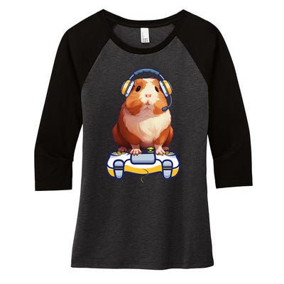 Guinea Pig And Video Gamer Lover Women's Tri-Blend 3/4-Sleeve Raglan Shirt