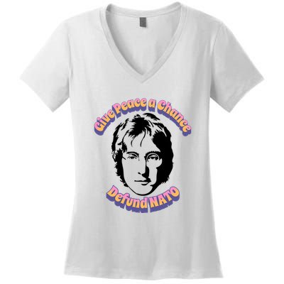Give Peace A Chance Retro Peace Defund NATO Women's V-Neck T-Shirt