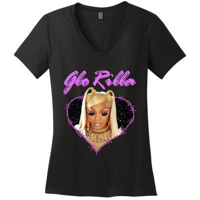 Glorilla Portrait American Rapper Rap Music Vintage Women's V-Neck T-Shirt