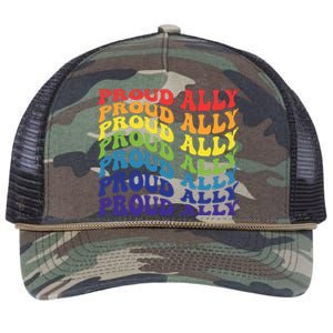 Groovy Proud Ally Lgbt Support Retro Rope Trucker Hat Cap