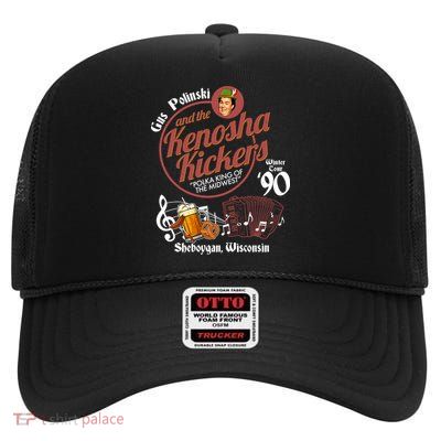 Gus Polinski And The Kenosha Kickers Sheboygan Wisconsin Winter Tour 1990 High Crown Mesh Back Trucker Hat